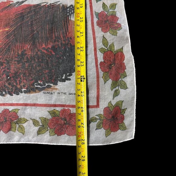 Vintage Freeport Grand Bahama Island Souvenir Scarf Shear Tropical Map Red - Picture 9 of 11